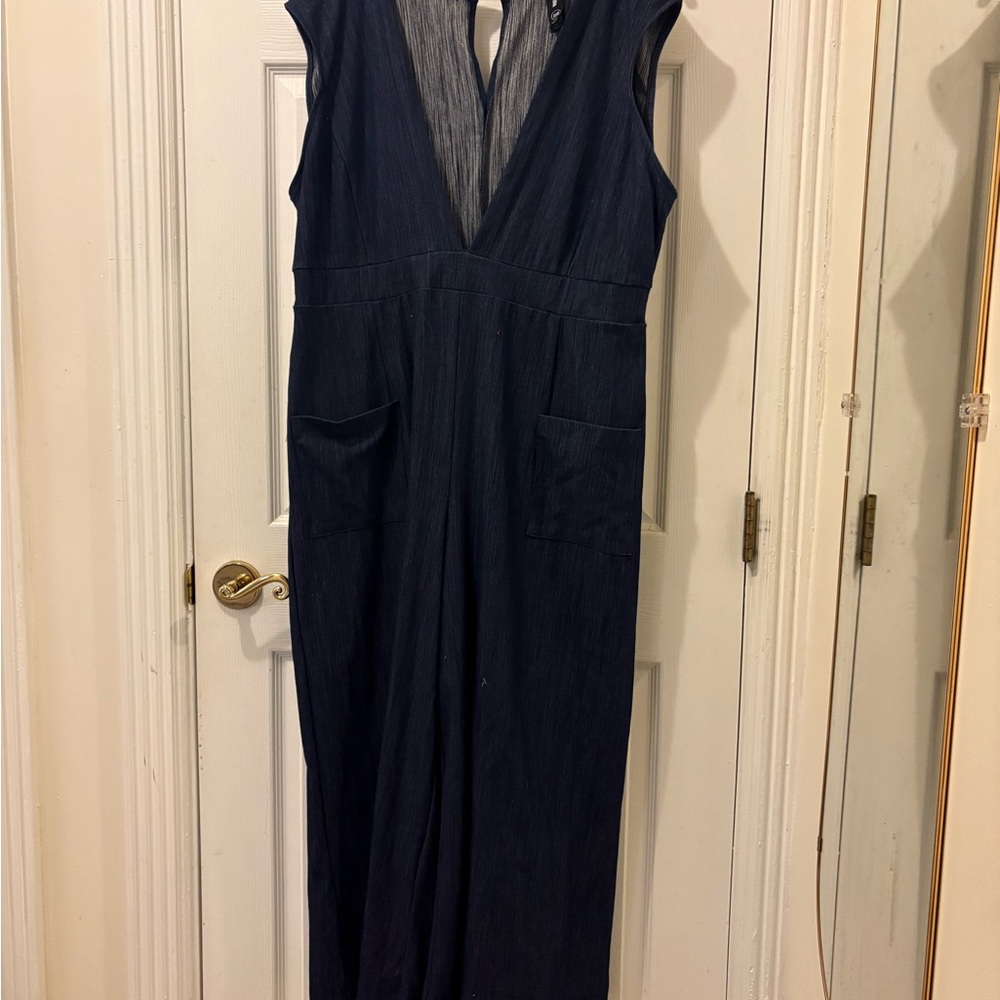 Agnes & Dora wide legged stretch denim jumpsuit.